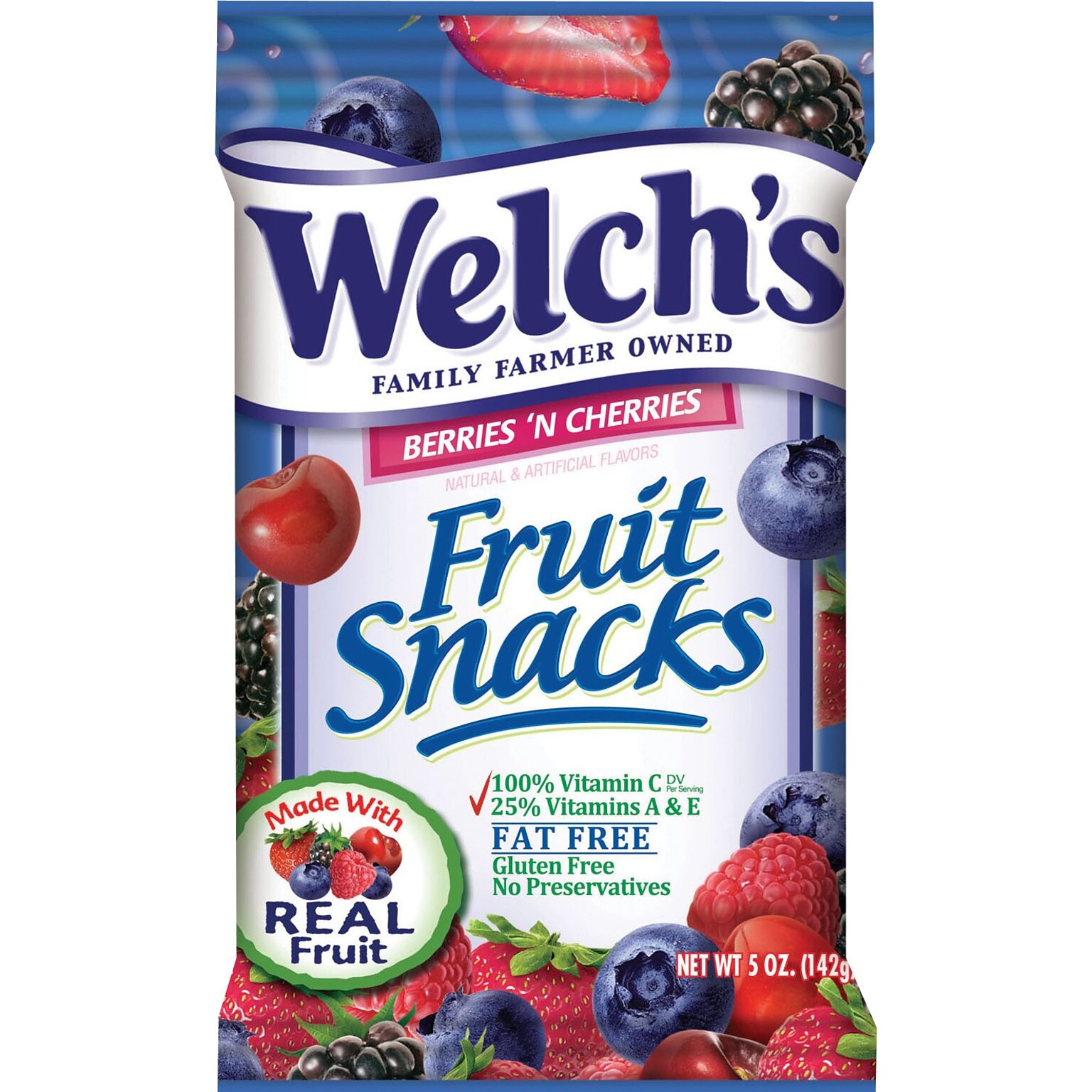 Welchs Gluten Free Berries N Cherries Fruit Snacks, 5 oz., 12 Packs/Box (PIM05092)