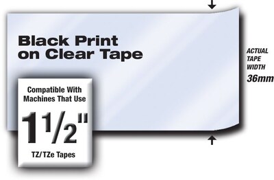 Brother Tz Series TZE-161 Label Maker Tape, 2-1/5W, Black on Clear