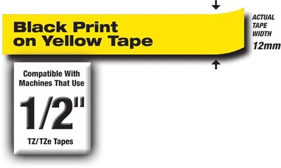 Brother P-touch TZe-FX631 Laminated Flexible ID Label Maker Tape, 1/2 x 26-2/10, Black on Yellow (