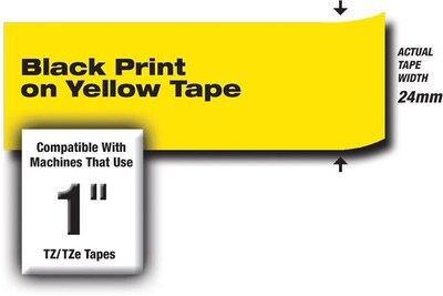 Brother Tz Series TZEFX651 Printer Label, 1W, Black on Yellow