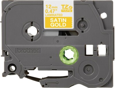 Brother P-touch TZe-MQ835 Laminated Label Maker Tape, 1/2" x 16-4/10', White on Satin Gold (TZe-MQ835)