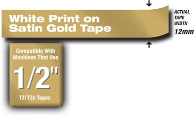 Brother P-touch TZe-MQ835 Laminated Label Maker Tape, 1/2" x 16-4/10', White on Satin Gold (TZe-MQ835)