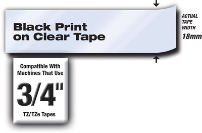 Brother P-touch TZe-S141 Laminated Extra Strength Label Maker Tape, 3/4" x 26-2/10', Black on Clear (TZe-S141)