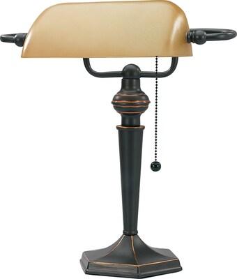 V-LIGHT CFL Banker's Lamp with Classic Amber Glass Shade, Elegant Bronze Finish .