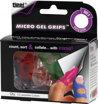 Lee Tippi Micro-Gel Fingertip Grips, Size 7, Medium, Assorted, 10/Pk