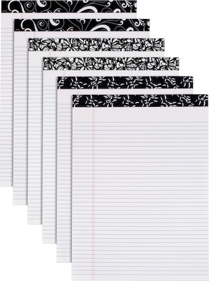 TOPS® Designer Narrow Ruled Pads, Black/White, 6/Pack (20497)
