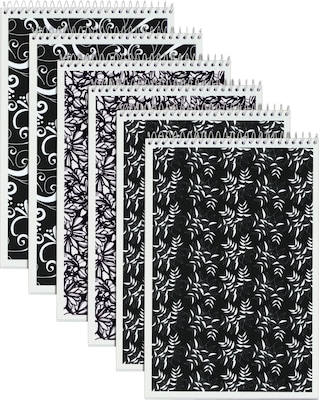 TOPS Designer Steno Pads, 6 x 9, Gregg Ruled, Black/White, 80 Sheets/Pad, 6 Pads/Pack (80230)