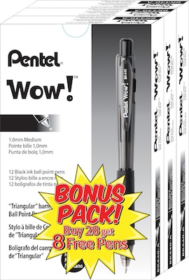 Pentel® WOW® Retractable Ballpoint Pens, Medium Point, Black, Bonus Pack, 36/Pack