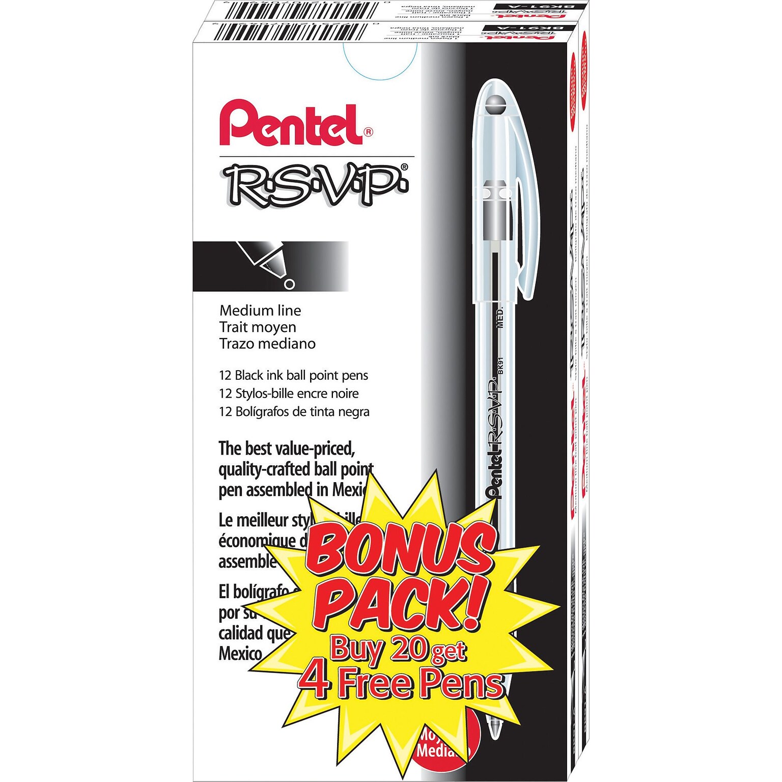 Pentel R.S.V.P. Ballpoint Pens, Medium Point, Black Ink, 24/Pack (BK91ASW-US)