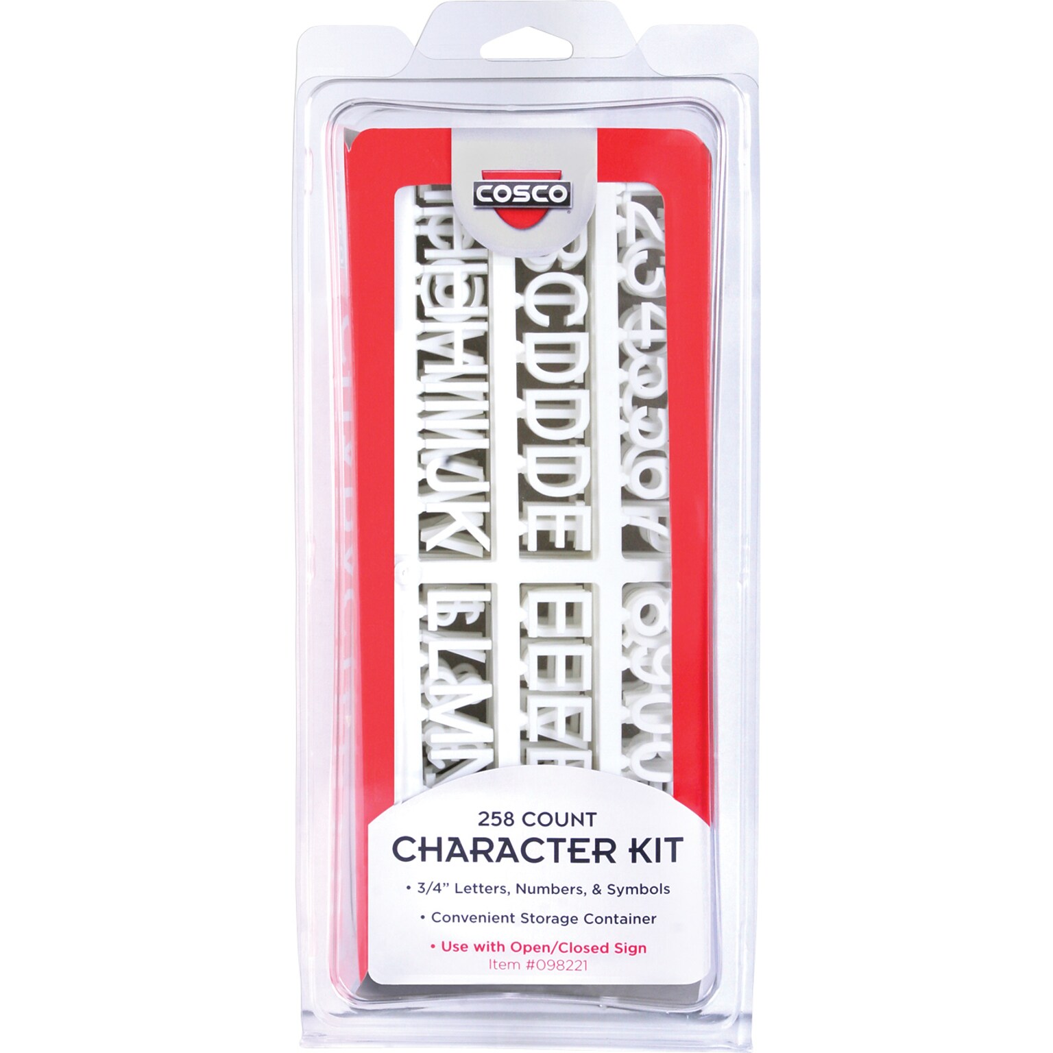 Cosco Character Kit Replacement Sign Letters, 0.75, White, 258 Letters/Kit (098233)