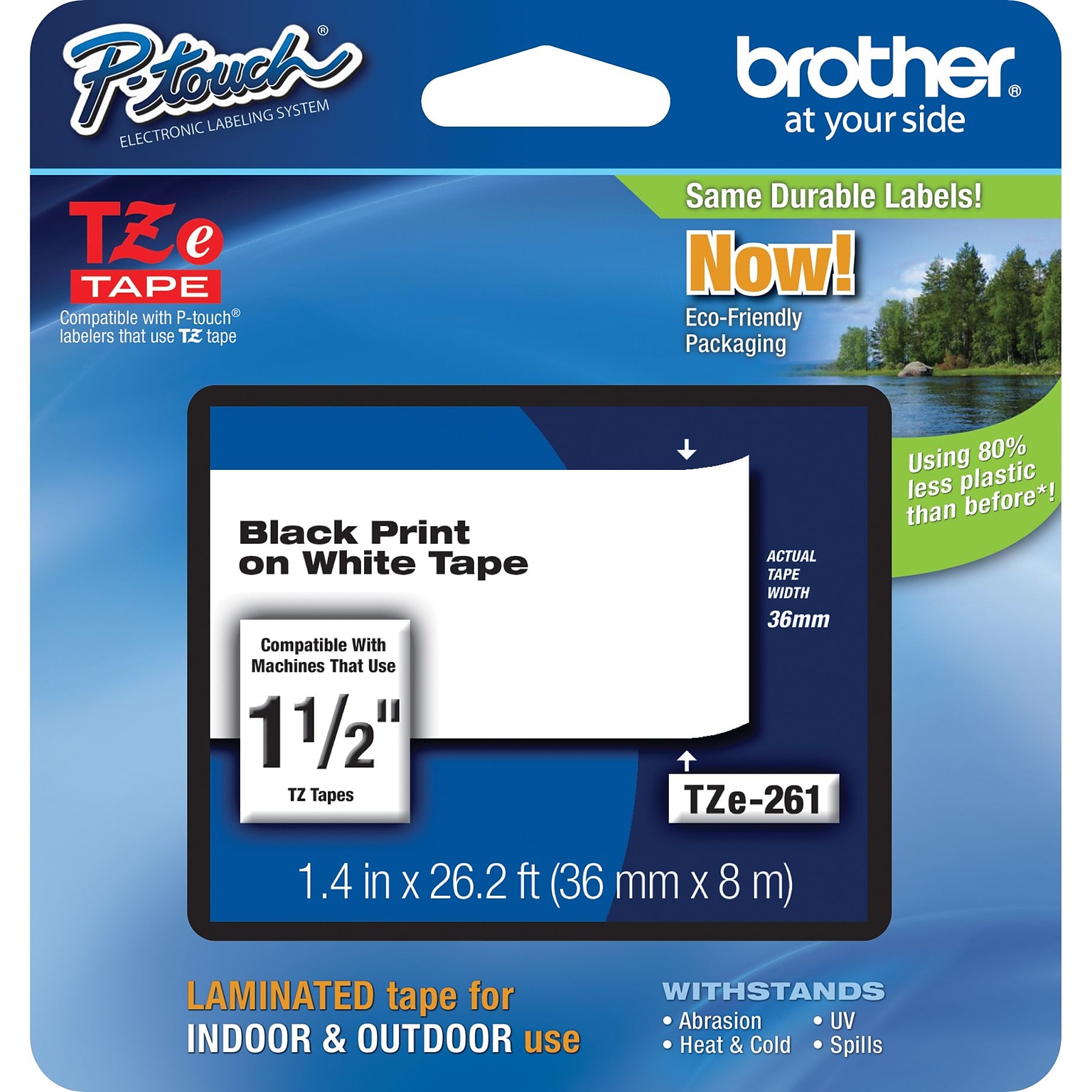 Brother P-touch TZe-261 Laminated Label Maker Tape, 1-1/2 x 26-2/10, Black On White (TZe-261)