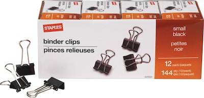 Staples® 0.75W Binder Clips, Small, Black, 144/Pack (ST32002/32002)