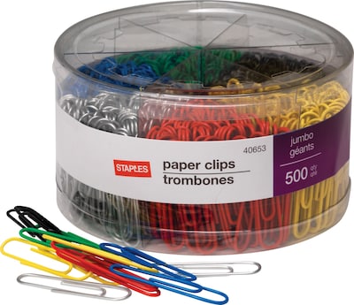 Staples® Vinyl-Coated Paper Clips, Jumbo, Assorted Colors, 500/Pack (ST40653/40653)