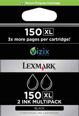 Lexmark 150XL Black High Yield Ink Cartridge, 2/Pack (14N1813)
