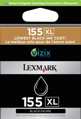 Lexmark 155XL Black Ink Cartridge, High Yield (14N1619)