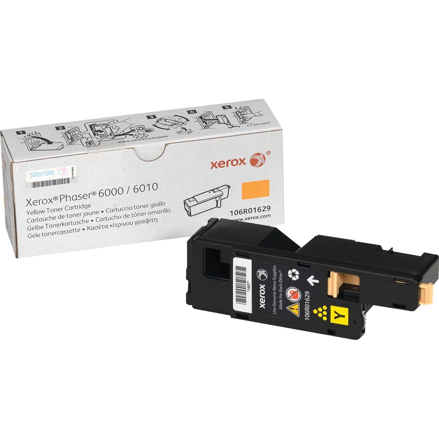 Xerox 106R01629 Yellow Standard Yield Toner Cartridge, Prints Up to 1,000 Pages (XER106R01629)