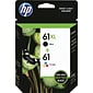 HP 61 Black High Yield and Tri-Color Standard Yield Ink Cartridge, 2/Pack (CZ138FN#140)