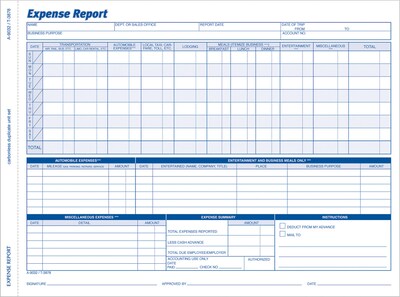 Adams® Employee Personnel File & Forms, Expense Report, 50 Per Pack, 8-1/2x11