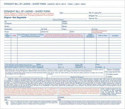 Tops® Snap-Off® Bill Of Lading, Short Forms, 4 Part, 8-1/2" x 7"