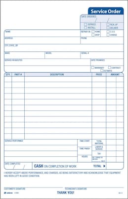 Adams 3-Part Carbonless Work Orders, 5-2/3 x 9, 250 Sets/Book (3-584)