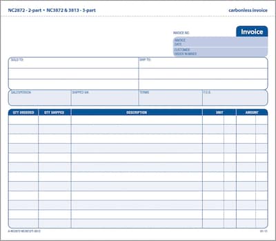 Adams 2-Part Carbonless Invoices, 8-1/2 x 7-7/16, 50 Sets/Book (NC2872-50)