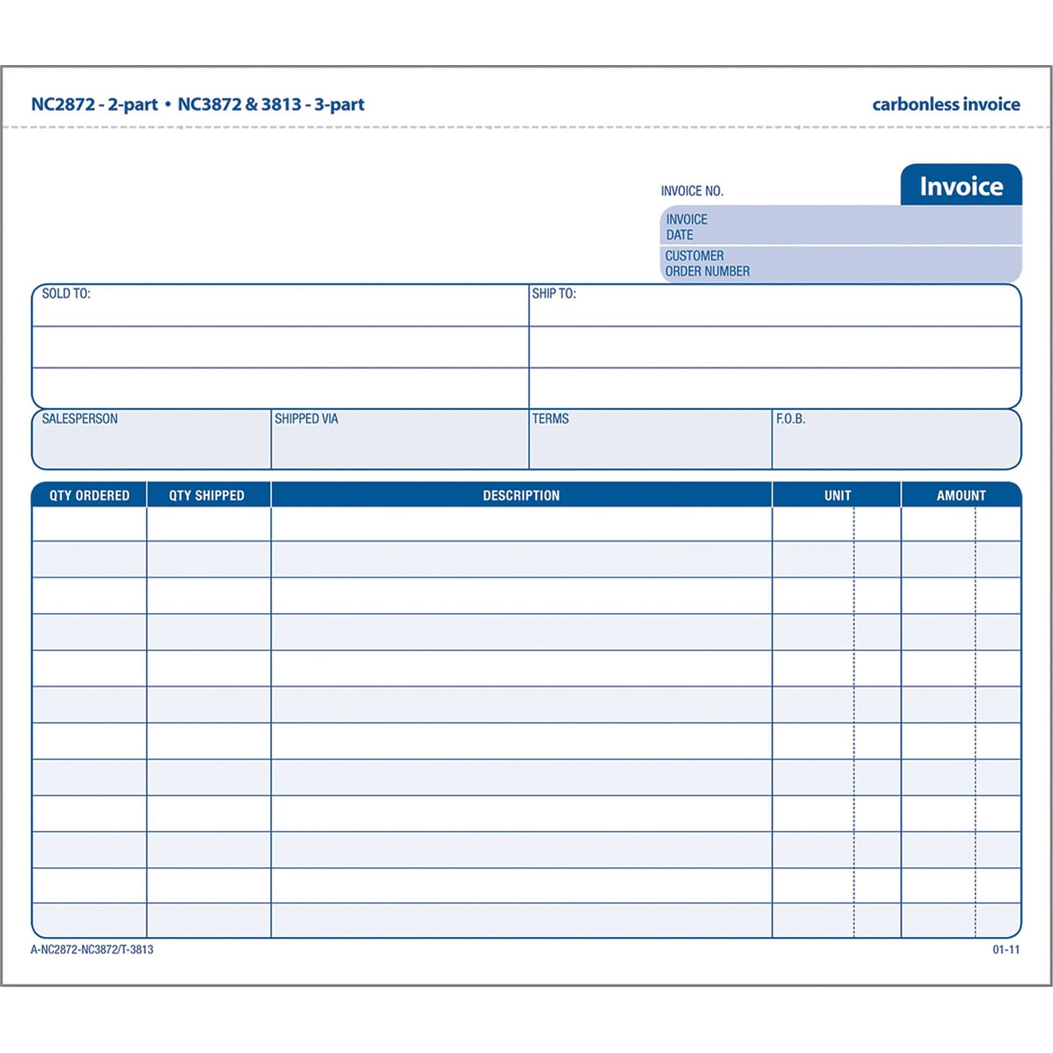 Adams 2-Part Carbonless Invoices, 8-1/2 x 7-7/16, 50 Sets/Book (NC2872-50)