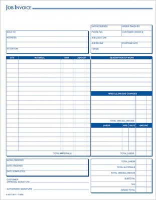 Adams® Job Invoice Form, Ruled, 8 x 11, 2-Part, White, 100 Sheets/Pack (NC2817)