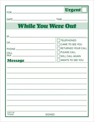 Adams® While You Were Out Recycled Message Pads, White, 12/Pack