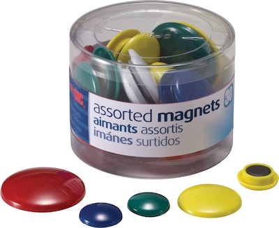 OIC Magnets For Metal Presentation Board/File Cabinets, Assorted Colors, 30/Pk