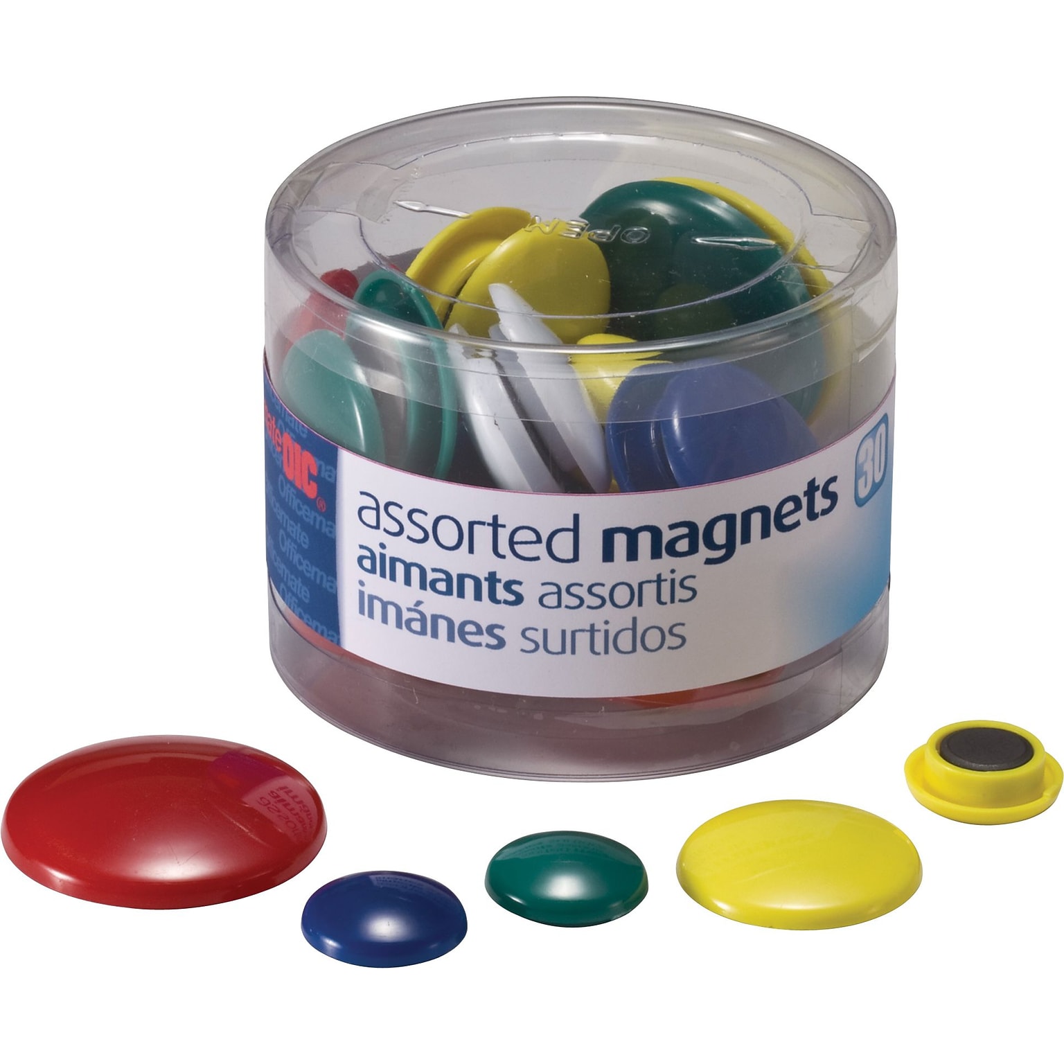 OIC Magnets For Metal Presentation Board/File Cabinets, Assorted Colors, 30/Pk