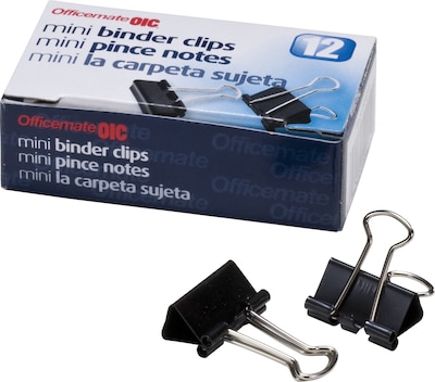 Officemate Mini Binder Clips, 1/4 Capacity, Black, 12/Pack (99010)