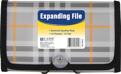 C-Line® Expanding File with 1-1/2 Expansion, Clear, Plaid