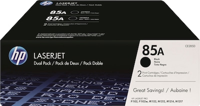 HP 85A Black Standard Yield Toner Cartridge,  2/Pack (CE285D)