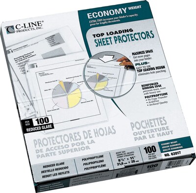 C-Line Top Load Sheet Protector, Economy Weight, Reduced Glare, Clear, 11 x 8 1/2, 100/Bx (CLI62017)