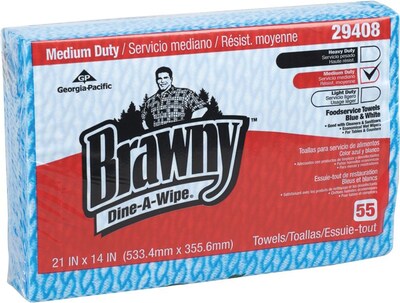 Brawny Dine-A-Wipe Foodservice Busing Towel, 1/4 Fold, Blue & White, 21 x 14, 55 Towels/PK, 6 Packs/CT