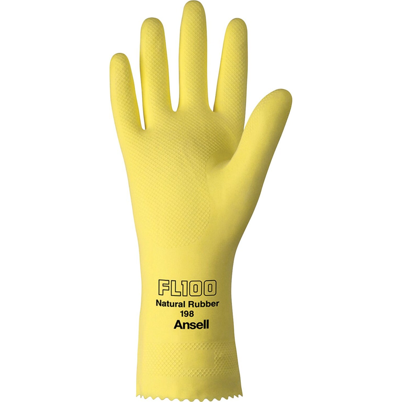 Ansell® Latex Gloves, Natural Latex, Pinked Cuff, Size 10, Yellow, 12 Pair/Box