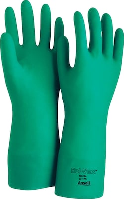 Ansell® Sol-Vex® Unsupported Nitrile Gloves, Flock Lined, Straight Cuff, Size 8, Green, 12 Pair/Box