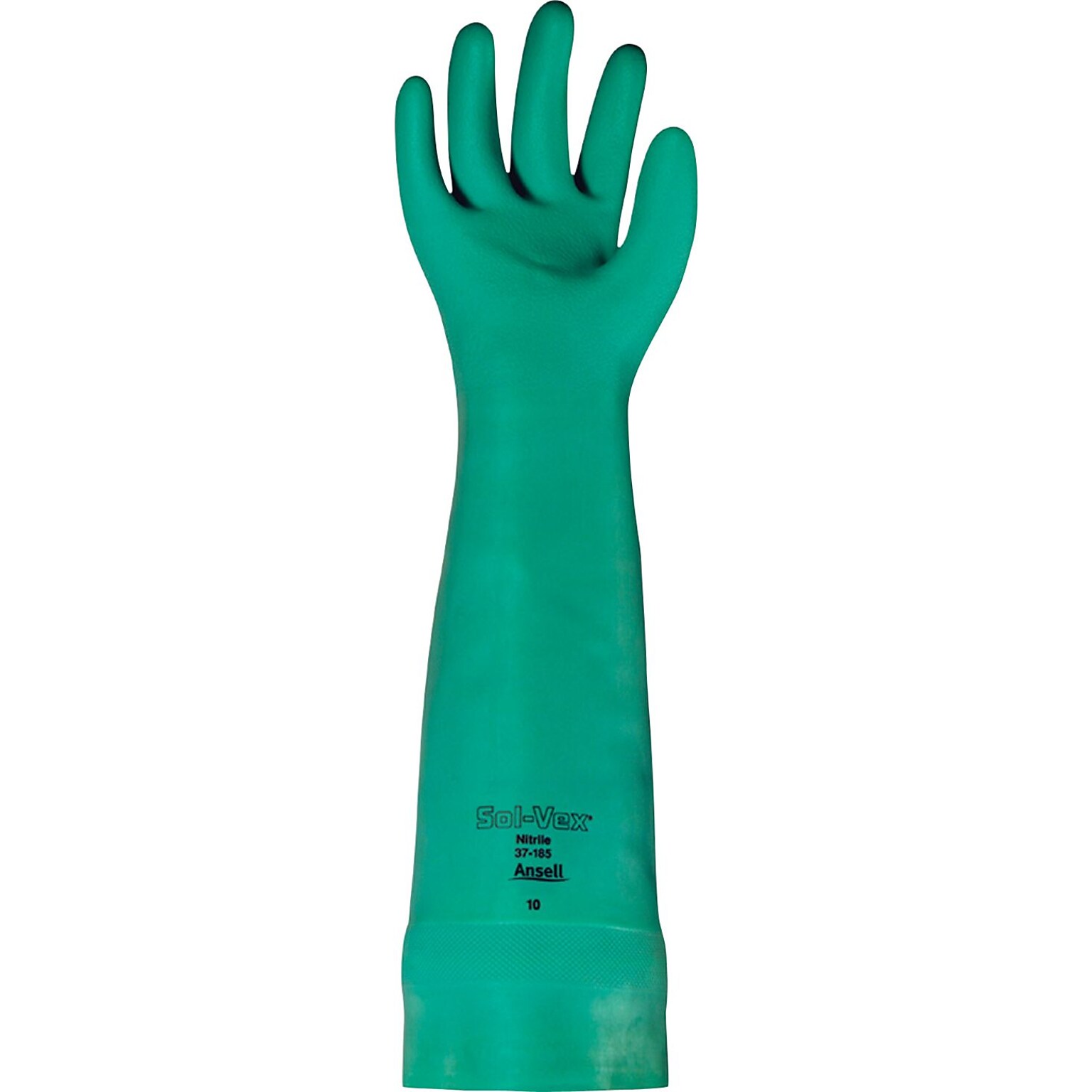Ansell Sol-Vex Unsupported Nitrile Heavy-Duty Work Gloves, Straight Cuff, Green, Size 10, 18L, 12 Pairs/Box (37-185-10)