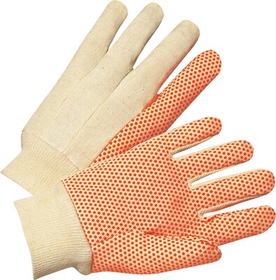 Anchor Brand Dotted Canvas Gloves, Cotton, Knit-Wrist Cuff, Large, Orange