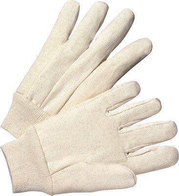 Anchor Brand Canvas Gloves, Cotton, Knit-Wrist Cuff, Mens Size, Unlined, White, 12 Pair/Box