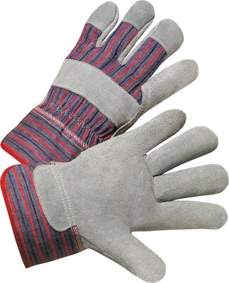 Anchor Leather Palm Gloves, Cowhide, Leather, Gray, Striped Back, Size Large, 12/Box