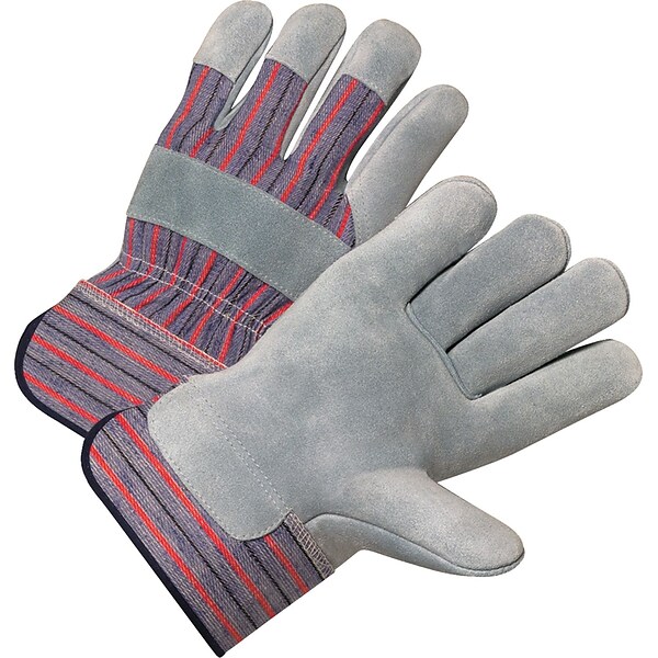 Anchor Brand Leather Palm Gloves, Split Cowhide, Rubberized Safety Cuff, L Size, Pearl Grey