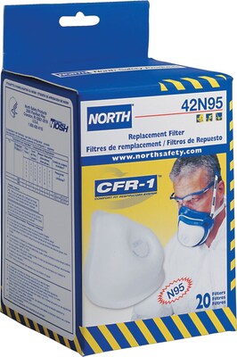 North Safety CFR-1 Replacement Filters, N95, Particulate Aerosols Free of Oil, Solids, 20/Box