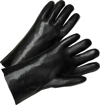 Anchor Brand Coated Gloves, PVC, Gauntlet Cuff, Mens Size, Black, 12, 12 Pairs