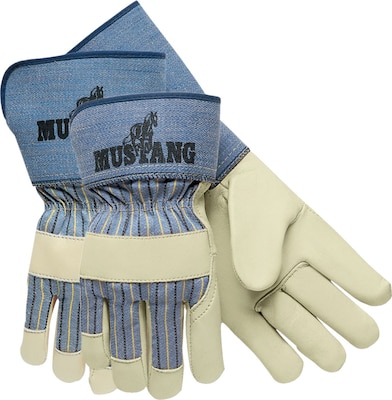 Memphis Gloves® Mustang® Palm Gloves, Cowhide Leather, Safety Cuff, Extra-Large, White, 12 Pair/Box