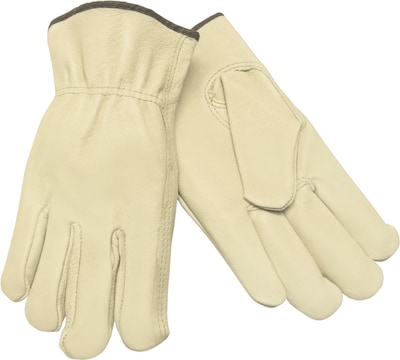 Memphis Gloves® Drivers Gloves, Pigskin Leather, Slip-On Cuff, L Size, Cream, 12 PRS