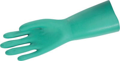 Memphis Gloves® Lined Heavy-Duty Gloves, 18-mil Nitrile, Straight Cuff, XL Size, Green, 12 Pair