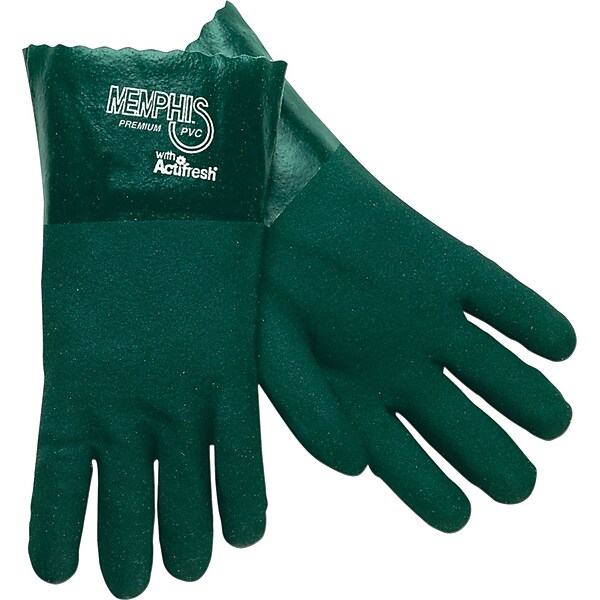 Memphis Gloves Double Dipped Gloves, PVC, 14 Gauntlet Cuff, Green, Large, 12 Pairs (6218)
