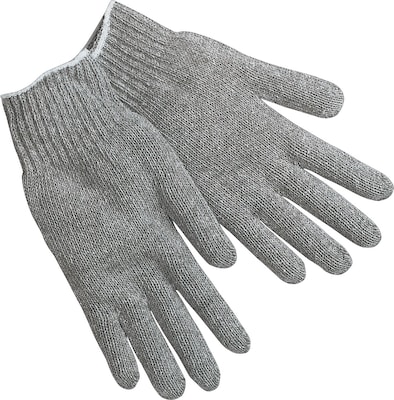 Memphis Gloves® String Knit Gloves, Cotton/Polyester, Hemmed Cuff, L Size, Grey, 12 PRS