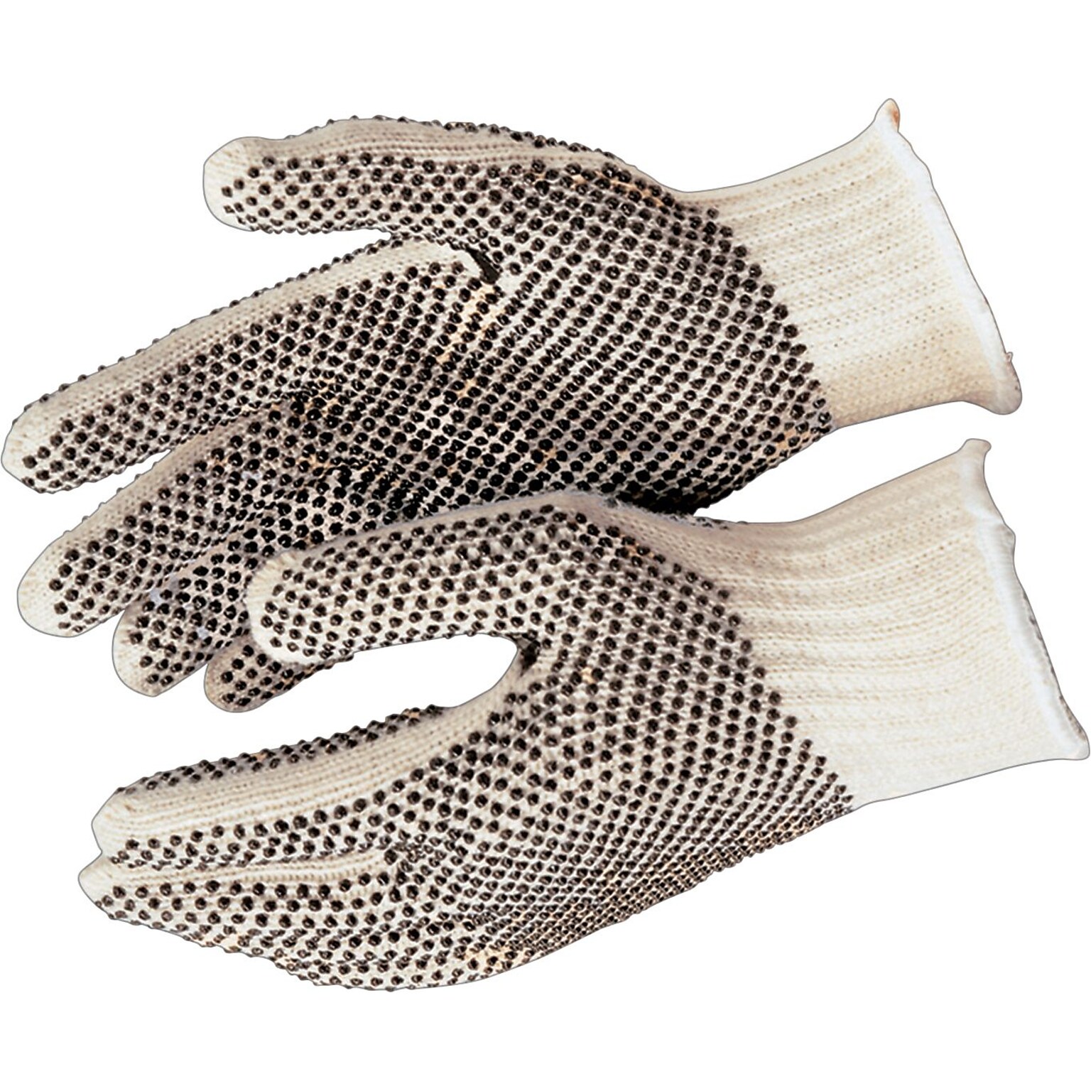 Memphis Gloves® 1 Side Dot String Knit Gloves, PVC, Knit-Wrist Cuff, L Size, Natural, 12 PRS